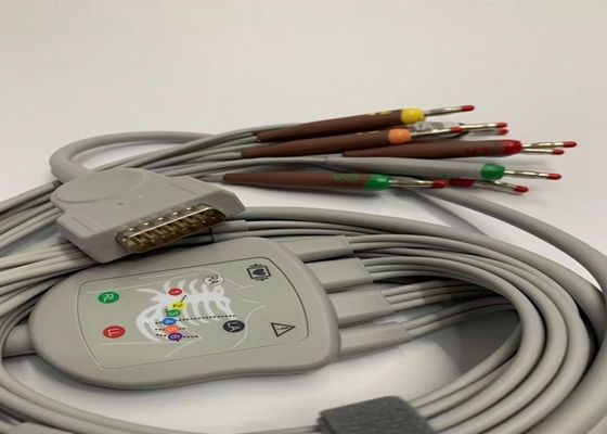 Cáp ECG Xám 10 chì với 15 chân Bộ kết nối chuối tiêu chuẩn Hoa Kỳ 4.0