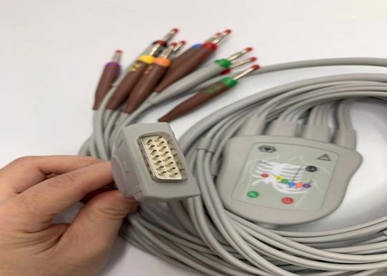Cáp ECG Xám 10 chì với 15 chân Bộ kết nối chuối tiêu chuẩn Hoa Kỳ 4.0