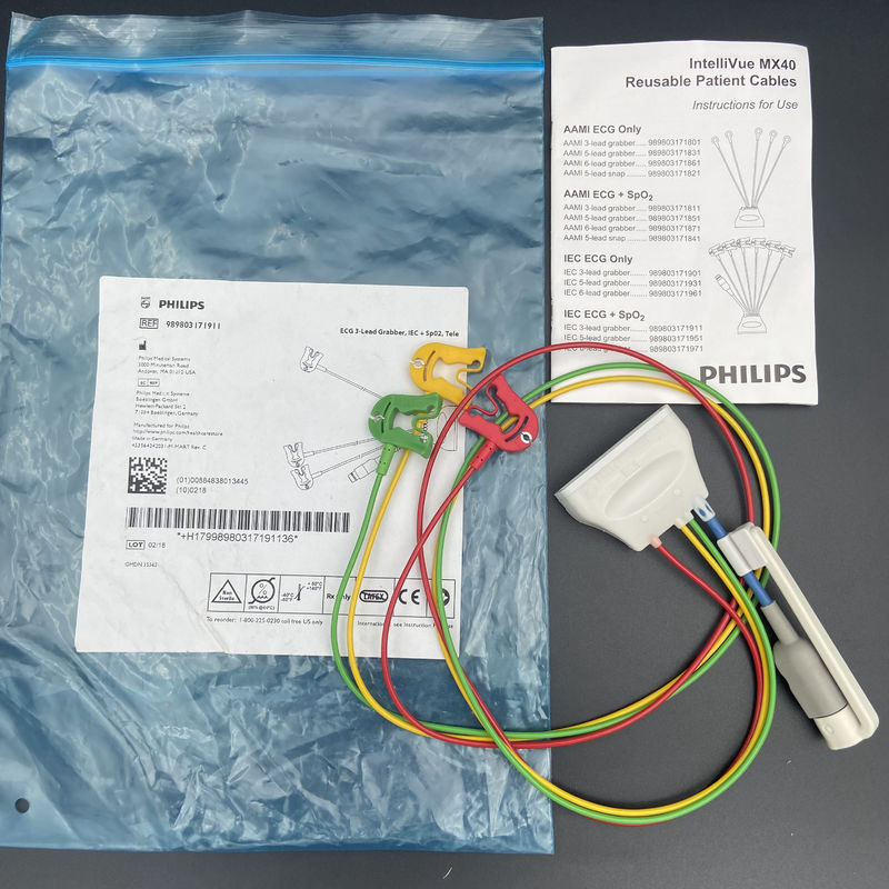 Ba hướng dẫn Clamp tiêu chuẩn châu Âu với kết nối oxy máu ECG 3 dẫn Grabber REF:989803171911