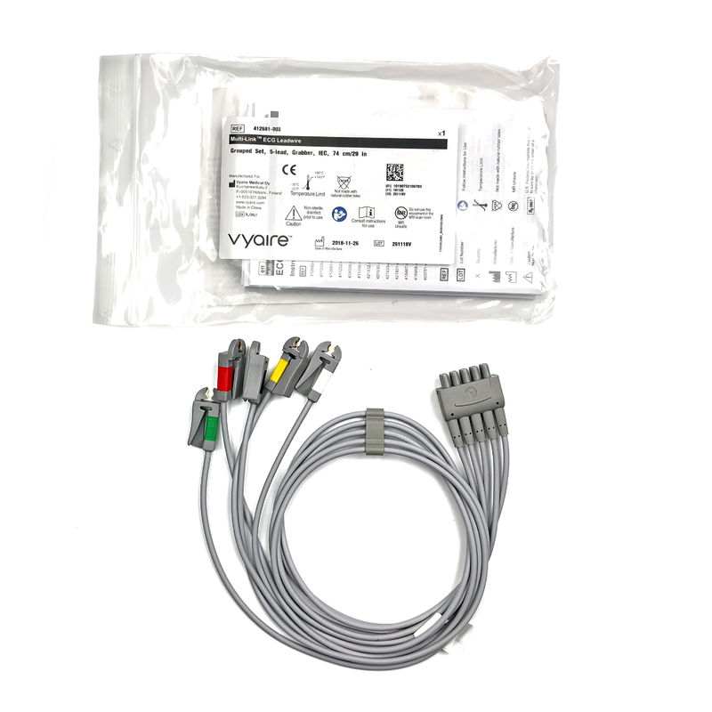 GE Ref:412681-003 Multi-Link ECG Leadwire Group Set,5 -Lead,Grabber,IEC 74 CM / 29 IN